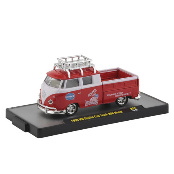 1959 VW Double Cab Truck USA Model - Red with Bright White Middle Auto Trucks