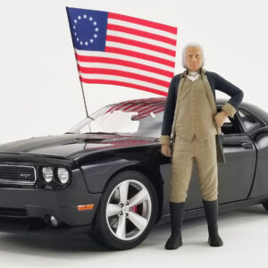 2010 Dodge Challenger SRT8 con figura George Washington y bandera Autos y Libertad