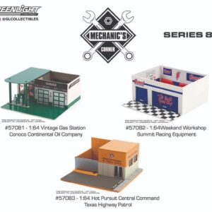Mechanic's Corner Series 8 Estacion de Servicio bomba bencina, Estacion de Policia, Taller mecanico 1:64